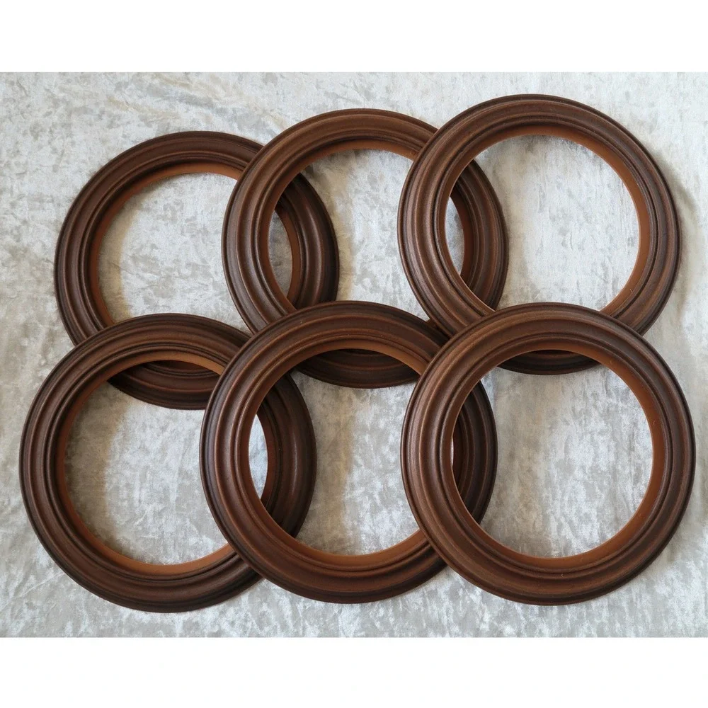 6 Van Hygan & Smythe Round faux wood Plastic Picture Plate Frames 11